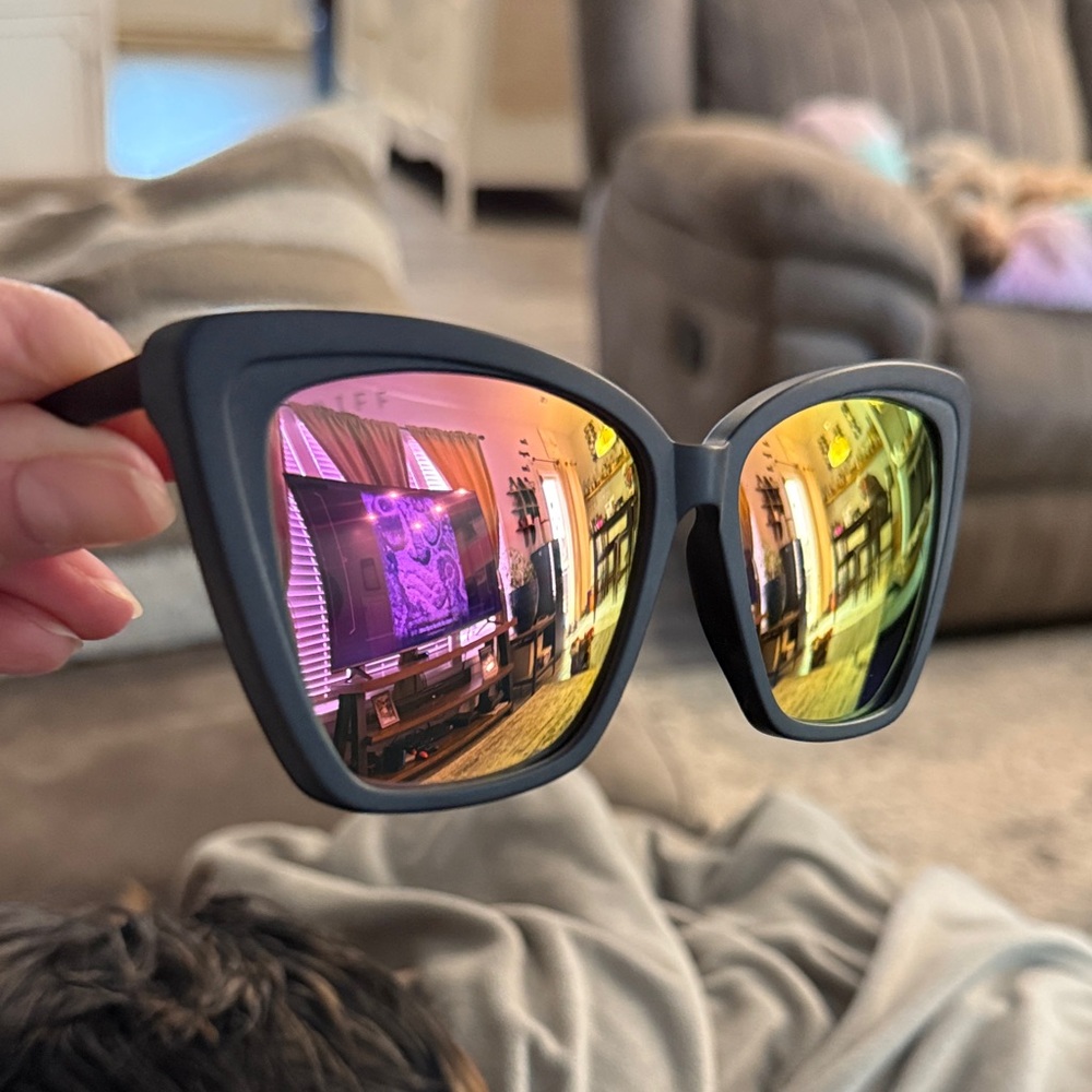 Diff Eyewear Black Sunglasses with Orange Lenses